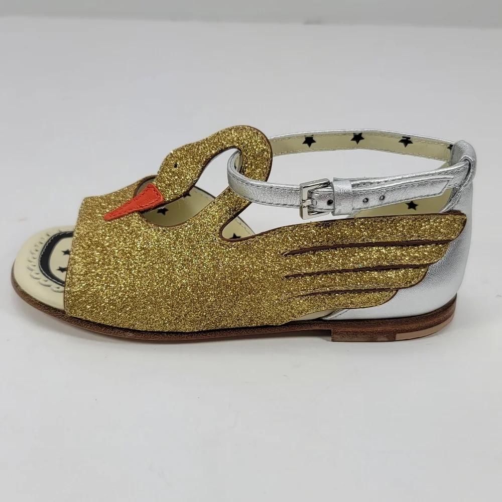 Gucci Kids Gold Swan & Silver Sandals for Girls  - Stunning - Picture 3 of 11